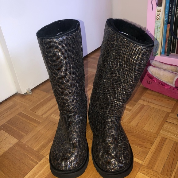 UGG Shoes - Ugg Tall Black Sparkle Leopard Boot